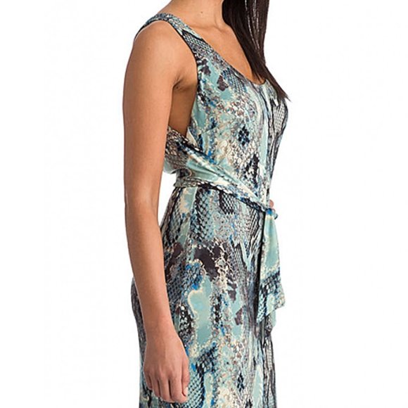 Marisa Kenson Teal Black Snakeskin Print Sleeveless Cut-Out Maxi Dress - XS NWT - Picture 6 of 13